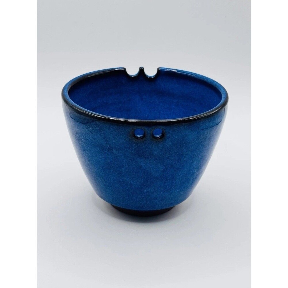 Handmade Blue Pottery Yarn Bowl Ceramic Knitting Crochet Bowl Rustic Studio Art - Picture 1 of 8